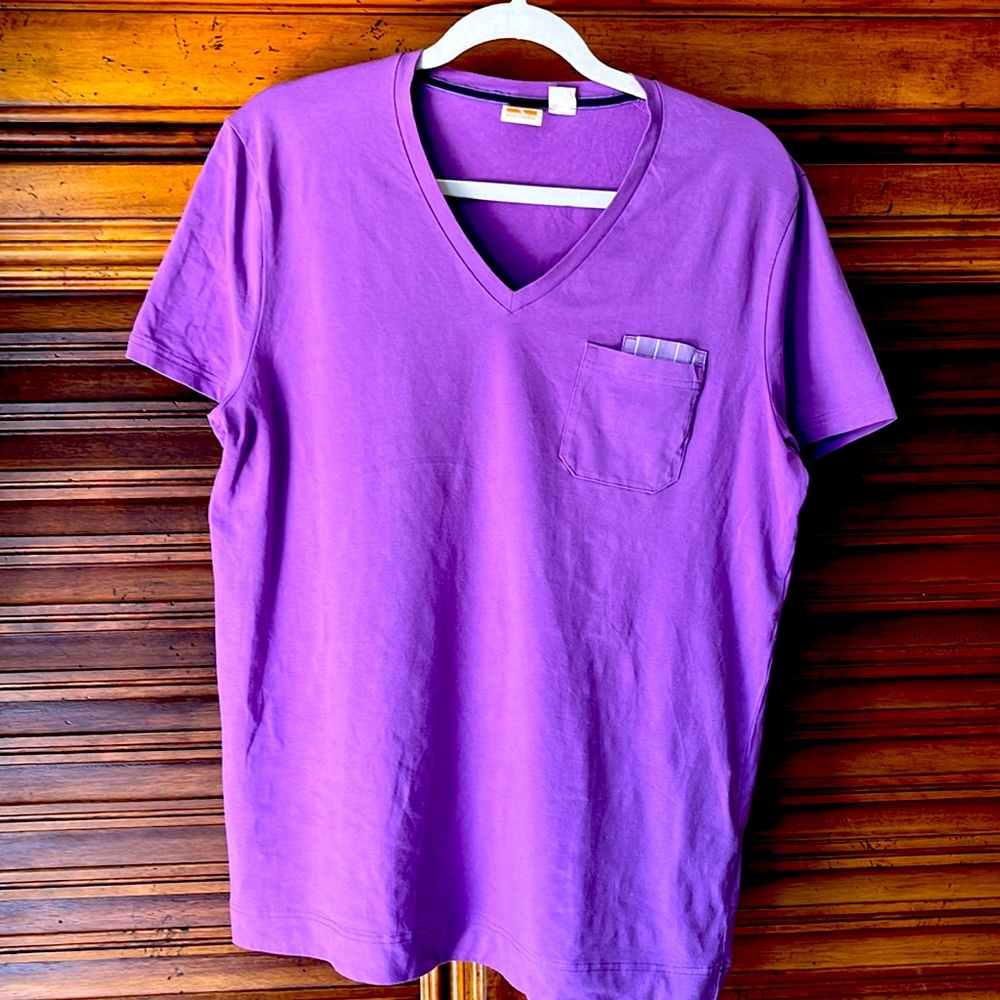 HUGO BOSS ORANGE Line/ Purple Cotton and Elastane T-Shirt